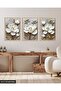 White Flower with Gold Leaves 3 Piece Wooden Framed Painting Act - 2