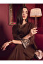Brown Notch Neck Jalabiya with Embroidered Cuffs - 6
