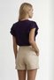 Women's plum bicycle collar volant pearl blouse alc-x15531 - 4