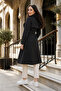 Women's Black Double-Breasted Trench Coat with Belt, Water-Repellent Long Overcoat - 4