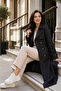 Women's Black Double-Breasted Trench Coat with Belt, Water-Repellent Long Overcoat - 2