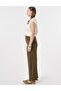 Non Denim Trousers with Stitching Detail Dark Khaki - 3