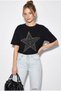 Women's Black Stone Embroidered Star Detailed 100% Cotton Oversize T-Shirt Öt100003 60286297 - 3