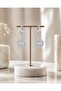 Silver Color Stainless Steel Baguette Zircon Stone Round Earrings - 5