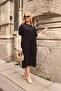 Plus Size Black Dress with Gold Accessories on the Shoulder - 4