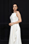 Satin Backless Long Evening Dress with Drawstring - White - 2
