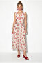 Women's Red V-Neck Floral Patterned Lined Chiffon Midi Dress De261075 60286305 - 2