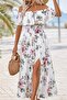 Women's Madonna Collar Elastic Waist Slit Long Patterned Single Jersey Dress