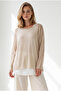 Women's Beige Boho Necklace 2-Piece Loose Fit Blouse Blz-19003385 - 2