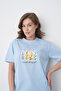 Women's Spring Themed Watercolor Effect Floral Printed Round Neck Blue Casual T-Shirt