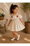 Cherry Detailed Pompom Gingham Girls' Dress - 4