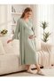 New Season Green Summer Dress with Button Detailing, Full Length Stylish Flounce Sleeves, 100% Cotton Maternity Dressing Gown Nightgown Set - 3