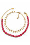 2-Piece Steel Premium Series Combination Gold Detailed Fuchsia Rope Anklet & Sequin Anklet - 2