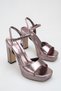 Rose Gold Platform Heeled Women's Sandals Ankle Strap Thick Heeled Stylish Evening Dress Shoes