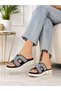 Women’s Sandals-Rhinestone Platform Slide Sandals – Casual Lightweight Wedge Slip-On Sandals for Women – Black & Navy Blue - 3