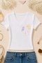 Women's Cat Fairy Printed Basic Daily Use V-Neck Slim Fit Lycra T-Shirt