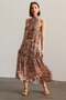 4932 Women's Floral Shawl Patterned Halter Neck Flounce Midi Dress Brown