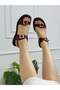 Burgundy Leather (Ossey) Double Buckle Gold Detail Women's Sandals - 6