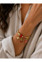Steel Charm Red Stone Cherry Handcuff Bracelet
