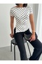 Crep Women's Polka Dot Patterned Micro Fabric Body Blouse with Slit Detail Ecru - 2