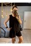 Women's Black Color Crewneck 100% Cotton Flared Sleeveless Linen Blouse - 5