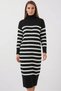 Women's Turtleneck Striped Knitwear Black Dress - 4