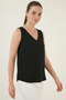 Women's V-Neck Zero Sleeve Black Blouse - 6