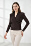 Women's Double-Breasted Collar Shoulder Padded Brown Blouse - 3