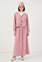 Women's V-Neck Gathered Waist Floral Patterned Pink Double Set - 2