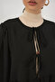 Women's Round Neck Regular Front Lace-Up Black Two-Piece Set - 4