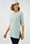 Women's Round Neck Side Slit Mint T-Shirt - 3