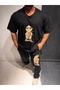 Black Teddy Bear Sweatpants, Suitable for All Sizes, Flexible, Summer Wear, 2 Yarns, Deep Pockets - 2