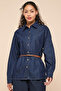 Washed Denim Shirt with Classic Collar and Long Sleeves
