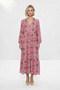 Women's Maxi Length Tropical Patterned Viscose Dress with Slash Collar, Balloon Sleeves, a Line Cut, Casual, Comfortable, Modern - 4
