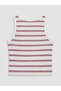 Ecru Crew Neck Striped Girls' Undershirt - 3