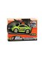 Toy Race Car, Green with Black Roof, Beetle Style, Racing Theme with Checkered Flag Design, New with slightly damaged box