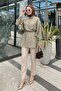 Volan Detailed Lace-Up Tunic Y0136 - Light Khaki - 2