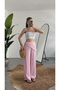 Women's Pink Waist-Tie Shawl with Accessories, Sequin Detail, High Waist, Elastic Waistband, Wide Leg, Tencel Modal Pants - 3