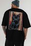 For the Love of Cats 58 Cats Printed Black Oversize T-Shirt 100% Cotton Unisex Cat Lover Premium Design - 6
