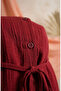 Buttoned Lace-Up Tunic and Trousers Double Set 0301-03 Claret Red - 4