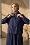 Waist-Tied Buttoned Tunic Skirt Double Set 0318-02 Navy Blue - 3