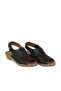 Black Leather Women's Wedge Heeled Sandals - 2
