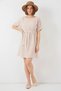 Women's Round Neck Belted Short Sleeve Mini Length Cream Dress - 4