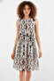 Women's Zero Sleeve Belted Patterned Chiffon Black Dress - 2