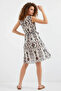 Women's Zero Sleeve Belted Patterned Chiffon Black Dress - 6