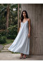 Lcw Vision Blue Rope Strap A-Line 100% Linen Dress