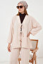 Women's V-Neck Lace-Up Cream Double Set - 3