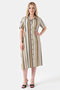 40293 Khaki Cotton Soft Fabric Striped Dress