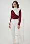 Women's Turtleneck Gathered Burgundy Blouse - 2