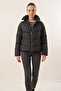 Women's Stand Collar Quilted Black Coat - 6